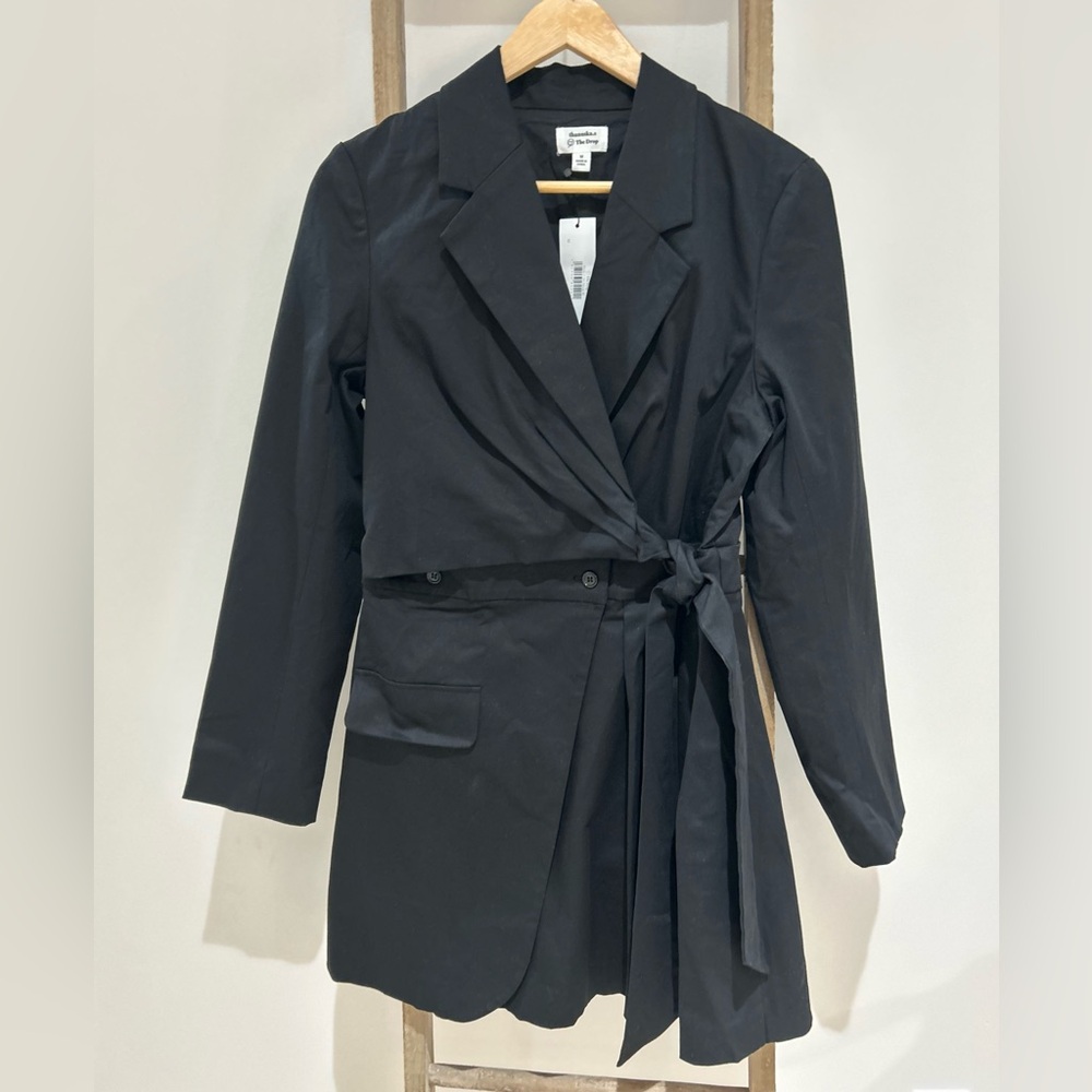 The Drop Women's Thanuska Black Trench Coat Mid Length Classic Size M NWT